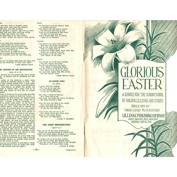 Glorius Easter A Service for the Sunday School Haldor Lillens Kansas City MO - Picture 3 of 3